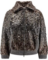 Brunello Cucinelli - Sequin Embellished Zipped Cardigan - Lyst