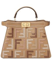 Fendi - Cappuccino-Coloured Leather Bag With Ff Interlacing - Lyst