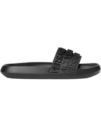Versace - Logo Strap Flat Slides - Lyst