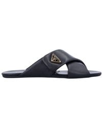 Prada - Triangle-Logo Padded Slides - Lyst