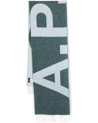 A.P.C. - Logo Intarsia Fringed Scarf - Lyst