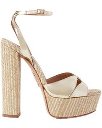 Aquazzura - Villette 140 Metallic Faux Leather Platform Sandals - Lyst