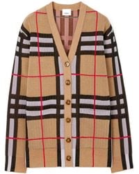 Burberry - Checked V-Neck Cardigan - Lyst