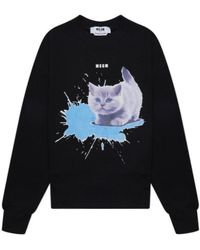 MSGM - Kitten Printed Round-Neck Sweater - Lyst