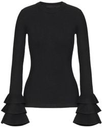 Valentino - Ruffle Detailed Crewneck Jumper - Lyst