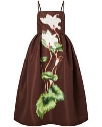 Oscar de la Renta - Pleated Floral-Print Faille Midi Dress - Lyst