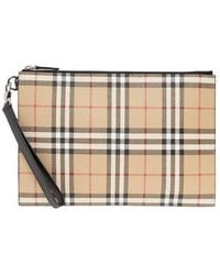 Burberry - E-Canvas Vintage Check Pouch - Lyst