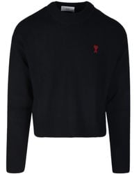 Ami Paris - Ami De Coeur Logo Embroidered Knitted Jumper - Lyst