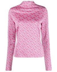 Versace - La Greca Monogram Long-Sleeve Top - Lyst