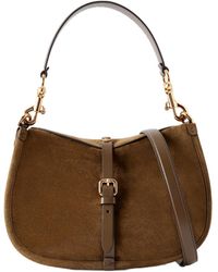 Etro - Logo-Detailed Leather-Trimmed Suede Shoulder Bag - Lyst