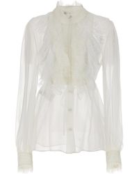 Alberta Ferretti - Plastron-Detailed Long-Sleeved Shirt - Lyst