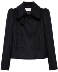 7 For All Mankind - Double-Breasted Wool Coat With Structured Shoulders - Lyst