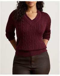 Ralph Lauren - V-Neck Cable Knit Sweater - Lyst