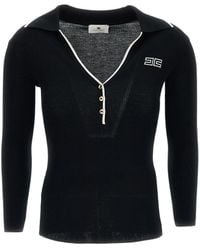 Elisabetta Franchi - Contrast Trim Knit Polo Top - Lyst