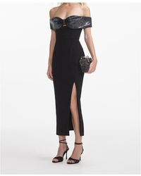 Self-Portrait Bow-embellished Crepe Midi Dress in Black | Lyst