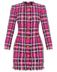 Balmain - Checked Tweed Mini Dress - Lyst