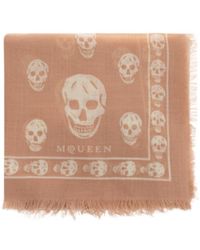 McQueen - Skull Printed Fringed Edge Scarf - Lyst
