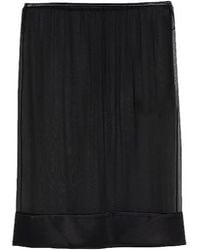 Saint Laurent - Solid Color Satin Skirt With Leather Panels - Lyst