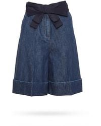 Valentino - Bow Detailed Turn-Up Hem Denim Shorts - Lyst