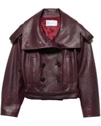 7 For All Mankind - Double-Breasted Leather Jacket - Lyst