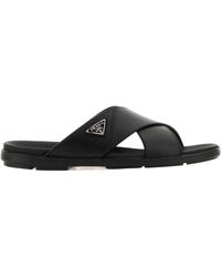 Prada - Triangle-Logo Slip-On Sandals - Lyst