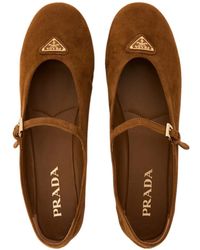Prada - Triangle Logo Suede Ballerinas - Lyst