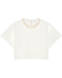 Givenchy - Crewneck Pearl Detailed Cropped T-Shirt - Lyst