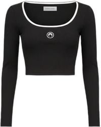 Marine Serre - Moon Logo Cropped Long-Sleeve T-Shirt - Lyst