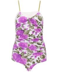 Chloé - Chloé Rose-Print Ruched Bodysuit - Lyst