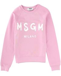 MSGM - Logo Print Crewneck Sweatshirt - Lyst