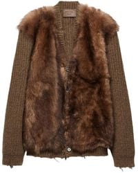 Prada - Wool And Shearling Cardigan - Lyst