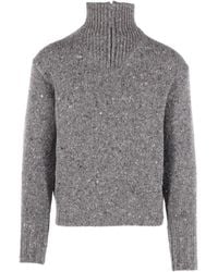 AURALEE - Low-Gauge Homespun Tweed Knit Zip Turtleneck Jumper - Lyst