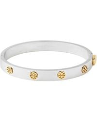 Tory Burch - Two-Tone Logo Motif Hinged Bangle - Lyst