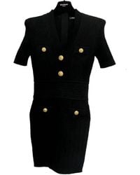 Balmain - V-Neck Woven Mesh Mini Dress - Lyst