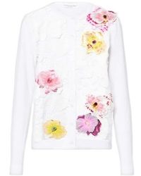 Oscar de la Renta - Floral-Appliqué Cotton-Blend Cardigan - Lyst