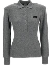 ROTATE BIRGER CHRISTENSEN - Ribbed Long-Sleeve Polo Knitted Top - Lyst