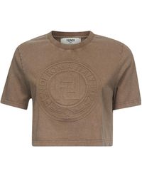 Fendi - Logo Detailed Cropped T-Shirt - Lyst