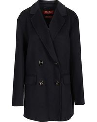 Max Mara - Caban In Wool And Silk Coats Blue - Lyst