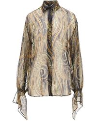 Etro - Sheer Paisley Printed Curved Hem Shirt - Lyst