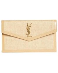 Saint Laurent - Uptown Raffia Envelope Clutch - Lyst