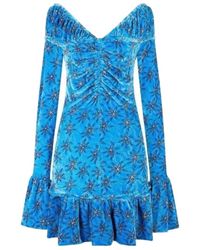 Rabanne - Floral-Print Flared Velvet Minidress - Lyst