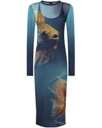 Pinko - Fish-Print Mesh Midi Dress - Lyst