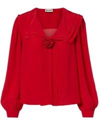 RIXO London - Emelin Floral-Appliqué Silk Blouse - Lyst