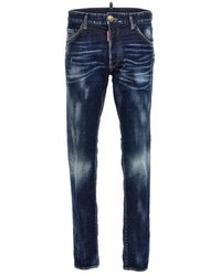 DSquared² - Logo Patch Distressed Slim Fit Jeans - Lyst