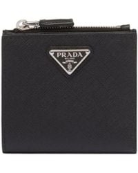Prada - Logo Plaque Bi-Fold Wallet - Lyst