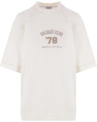 Brunello Cucinelli - Logo Embroidered Short-Sleeved Sweatshirt - Lyst