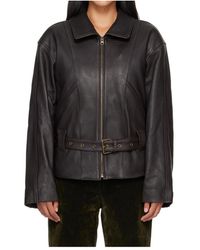 OPEN YY - Belted Leather Jacket - Lyst