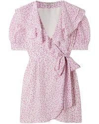 Alessandra Rich - Ruffled Floral-Print Silk-Georgette Mini Wrap Dress - Lyst