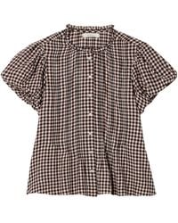 Doen - Millie Ruffled Checked Organic Cotton-Voile Blouse - Lyst