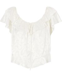 Doen - Ruffled Satin-Jacquard Blouse - Lyst
